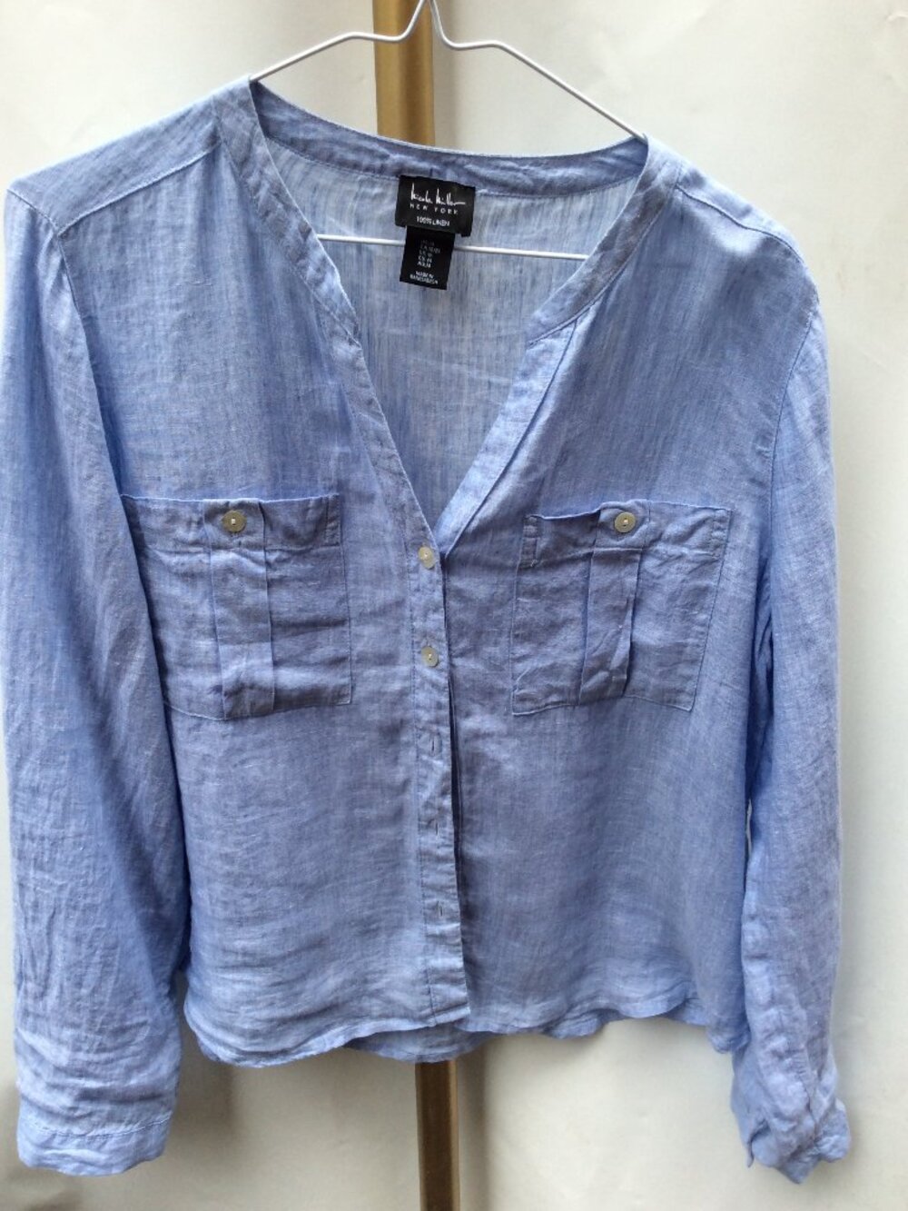100% Linen Nicole Miller New York Button Down Shirt Size M